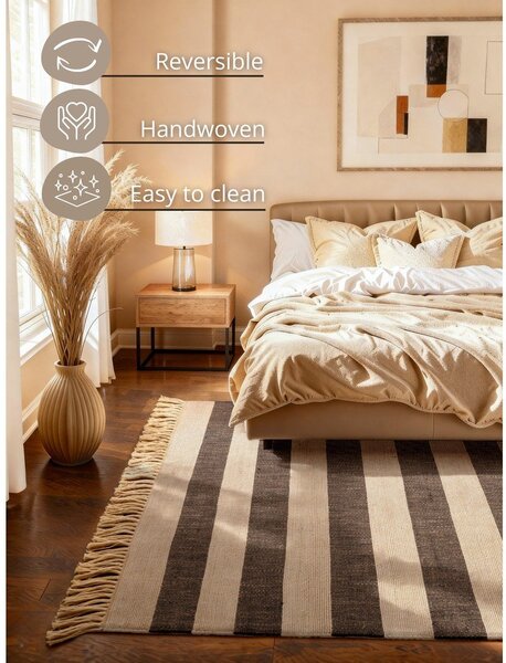 Черен/кремав двустранен/ръчно изработен ютен килим 120x170 cm Playa – Hanse Home