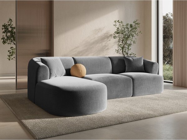 Светлосив кадифен ъглов диван (ляв ъгъл) Campi – Cosmopolitan Design