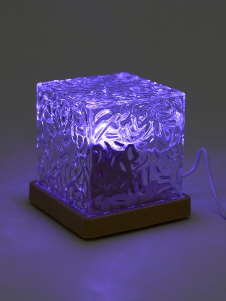 Sinsay - RGB LED декоративна настолна лампа във формата на куб с ефект на течаща вода - clear