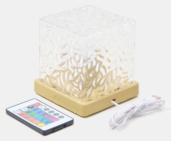 Sinsay - RGB LED декоративна настолна лампа във формата на куб с ефект на течаща вода - clear
