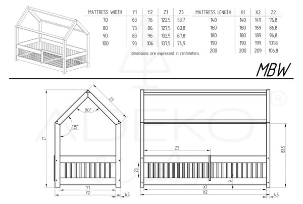 Детско легло къща от масивен бор в естествен цвят 70x160 cm Mila MBW – Adeko