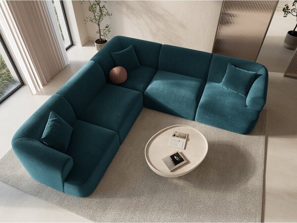 Кадифен ъглов диван в петролен цвят Campi – Cosmopolitan Design