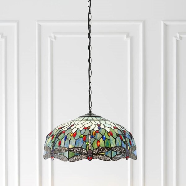 Endon 66148 - Полилей на верига Tiffany DRAGONFLY, 3xE27/60W/230V, Ø 50 см