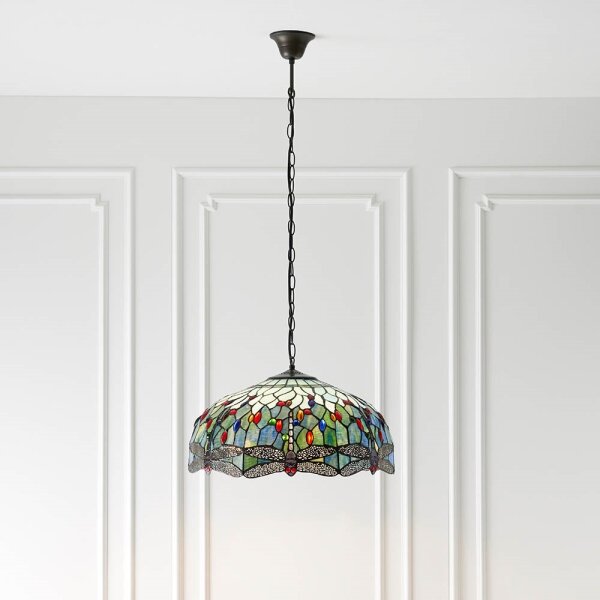 Endon 66148 - Полилей на верига Tiffany DRAGONFLY, 3xE27/60W/230V, Ø 50 см