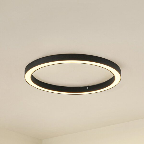 Lucande LED таванска лампа Neor, черна, Ø 60 cm, CCT, с регулиране на яркостта, Затъмняване, Черен, Коридор, Метал, Модерен