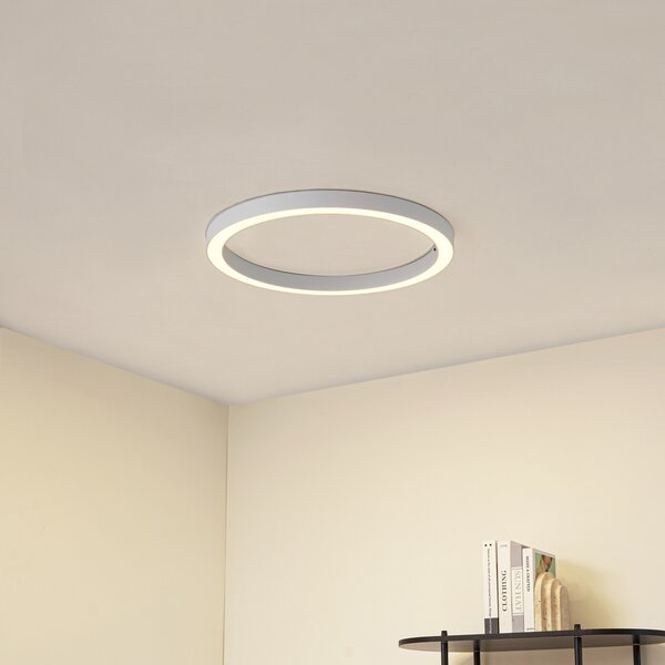 Lucande LED таванска лампа Neor, бяла, Ø 60 cm, CCT, с регулиране на яркостта, Затъмняване, Бял, Коридор, Метал, Модерен