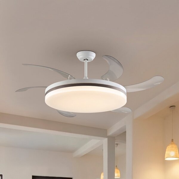 Schuller Valencia LED тавански вентилатор Vento бял/бронзов/прозрачен, Ø 150 cm, безшумен, Затъмняване, Прозрачен, Дневна/трапезария, Пластмаса, Модерен