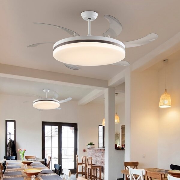 Schuller Valencia LED тавански вентилатор Vento бял/бронзов/прозрачен, Ø 150 cm, безшумен, Затъмняване, Прозрачен, Дневна/трапезария, Пластмаса, Модерен