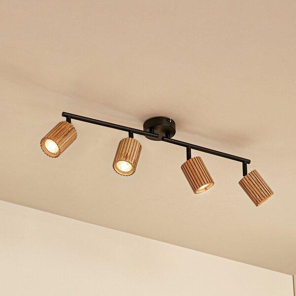 Lindby тавански прожектор Stralino, 4-пламъчен, дължина 60 cm, дърво, Затъмняване, Дърво, Коридор, Дървесина, Модерен