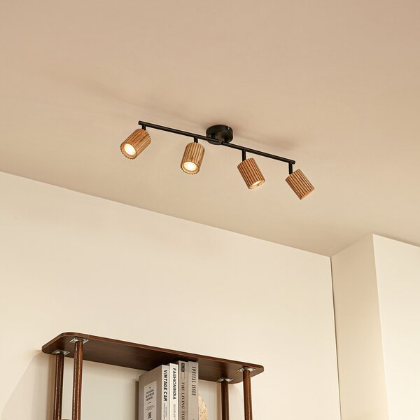 Lindby тавански прожектор Stralino, 4-пламъчен, дължина 60 cm, дърво, Затъмняване, Дърво, Коридор, Дървесина, Модерен