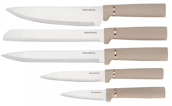 Комплект ножове и прибори Klausberg KB 7935, Дъска и стойка, 12 части, Бежов