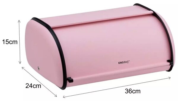 Кутия за хляб Kinghoff KH 1868, 44 см, Плавно отваряне и затваряне, Стомана, Розов