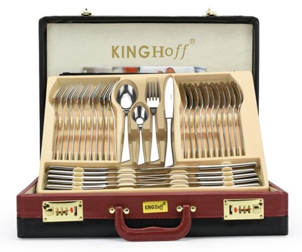 Комплект прибори за хранене Kinghoff KH 3520, 72 части, За 12 човека, Куфар, Неръждаема стомана, Сребрист