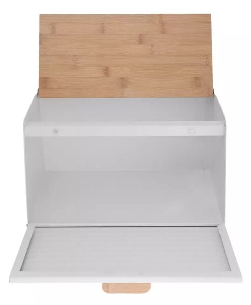Кутия за хляб Klausberg KB 7468, 35.5 см, Стомана, Бамбук, Горен и преден капак, Бял