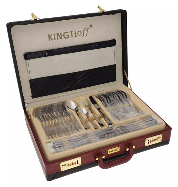 Комплект прибори за хранене Kinghoff KH 3520, 72 части, За 12 човека, Куфар, Неръждаема стомана, Сребрист