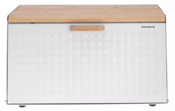 Кутия за хляб Klausberg KB 7468, 35.5 см, Стомана, Бамбук, Горен и преден капак, Бял