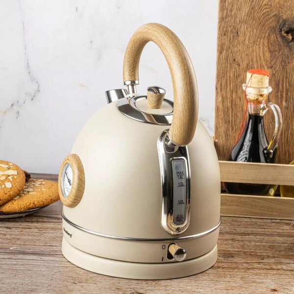 Електрическа кана с термометър Klausberg KB 7906, 2200W, 1.8 л, Индикатор за нивото на водата, Защита от прегряване, Крема