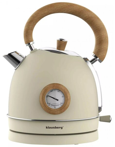 Електрическа кана с термометър Klausberg KB 7906, 2200W, 1.8 л, Индикатор за нивото на водата, Защита от прегряване, Крема