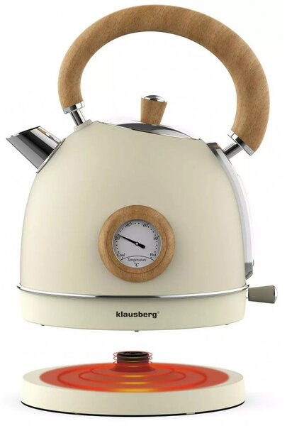 Електрическа кана с термометър Klausberg KB 7906, 2200W, 1.8 л, Индикатор за нивото на водата, Защита от прегряване, Крема