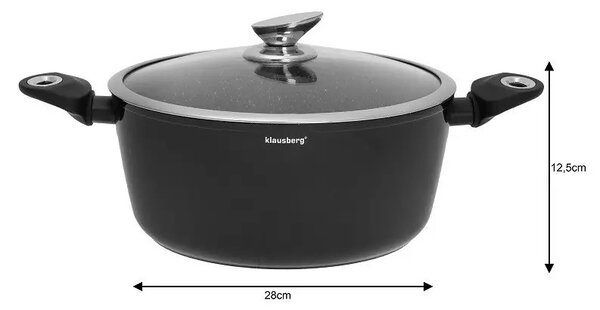Комплект тенджери и тигани Klausberg KB 7322, 15 части, Термодъно, Отвор за изливане, Индукция, Черен