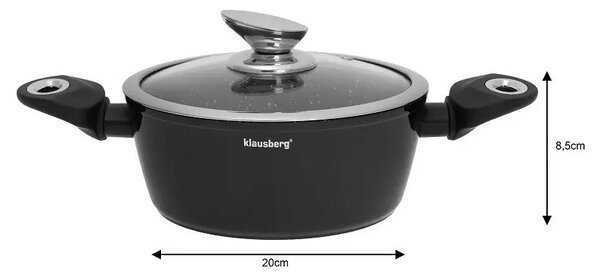 Комплект тенджери и тигани Klausberg KB 7322, 15 части, Термодъно, Отвор за изливане, Индукция, Черен