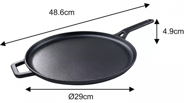 Тиган за палачинки Kinghoff KH 1895, 29 см, Чугун, Незалепваща повърхност, Индукция, Черен