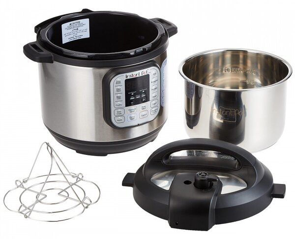 Мултикукър под нялагане Instant Pot DUO 6 112018201, 1000W, 5.7l, 13 програми, 7 функции, Система за безопасност, Сребрист/черен