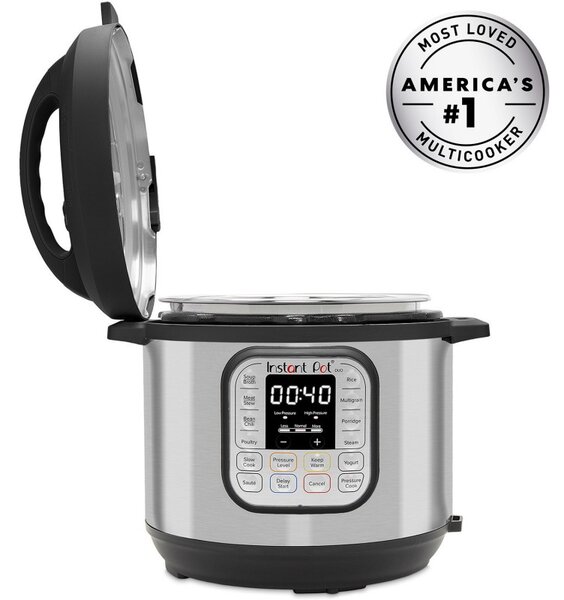 Мултикукър под нялагане Instant Pot DUO 6 112018201, 1000W, 5.7l, 13 програми, 7 функции, Система за безопасност, Сребрист/черен