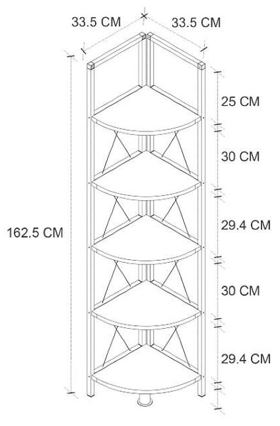 Ъглова метална етажерка - орех/черно