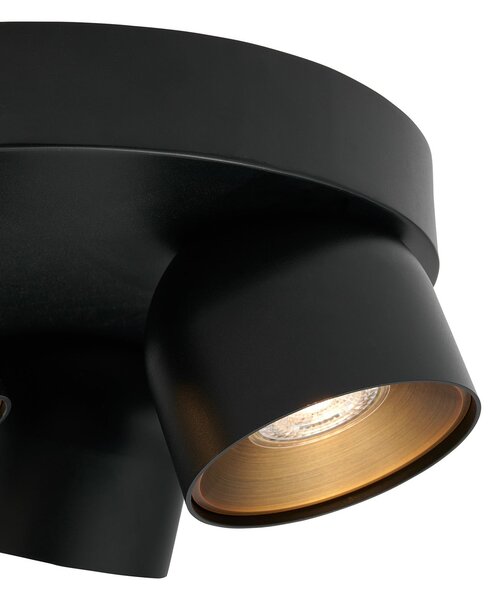 Nordlux Downlight Pitcher, черно/месинг, 3-лампов, кръгъл, метал, Затъмняване, Черен, Дневна/трапезария, Метал, Модерен