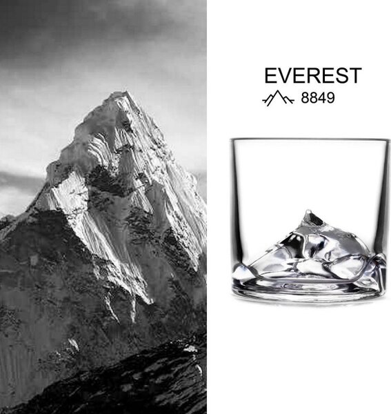 Комплект чаши за уиски LIITON 1006964 Everest, 270 мл, 2 бр, Удебелени стени, 3D дъно с форма на връх Еверест, Прозрачен