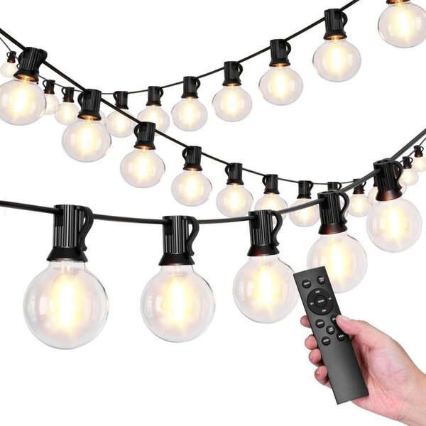 Градински LED гирлянд - светлинна верига с крушки E12 с дистанционно управление, IP44 25
