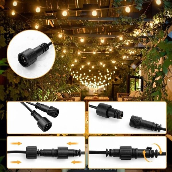 Градински LED гирлянд - светлинна верига с крушки E12 с дистанционно управление, IP44 25
