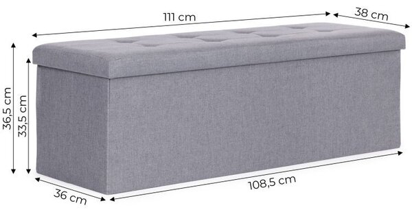 Табуретка с място за съхранение - сгъваем пуф 111 x 38 cm Сив