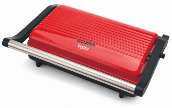 Сандвич тостер Panini Oliver Voltz OV51442R, 1000W, Незалепващи плочи, Отваряне на 180°, Тавичка за мазнина, Червен