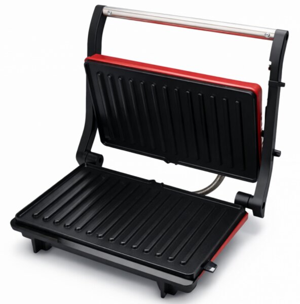 Сандвич тостер Panini Oliver Voltz OV51442R, 1000W, Незалепващи плочи, Отваряне на 180°, Тавичка за мазнина, Червен