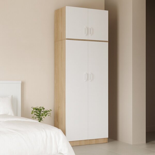 Шкаф с 2 врати, Athos V5, бял-дъб, 80x42x240 см