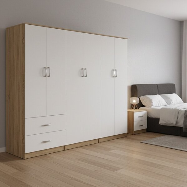 Гардероб с 6 врати, Athos I V26, бял-дъб, 240x42x180 см
