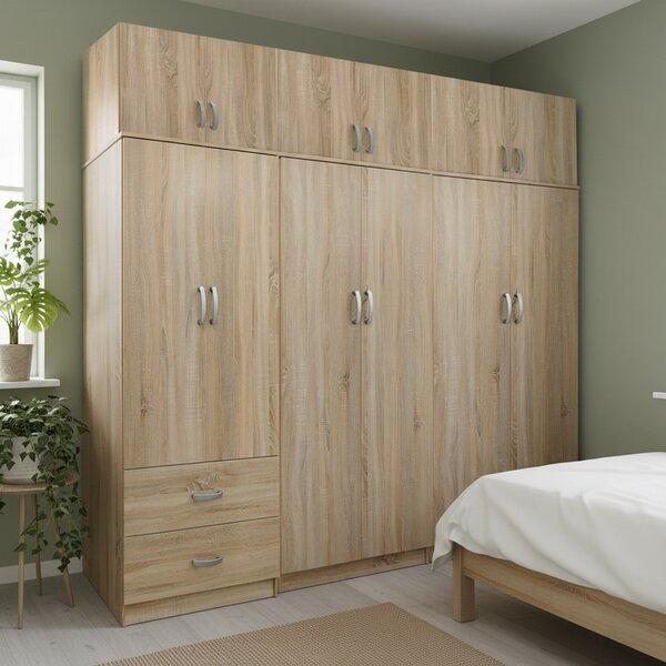 Гардероб с 6 врати, Athos I V18, дъб, 240x42x240 см
