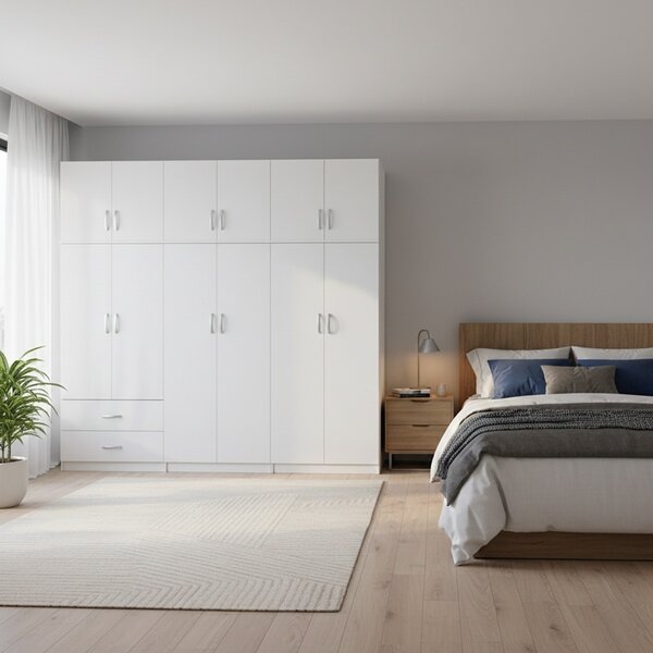 Гардероб с 6 врати, Athos I V18, бял, 240x42x240 см