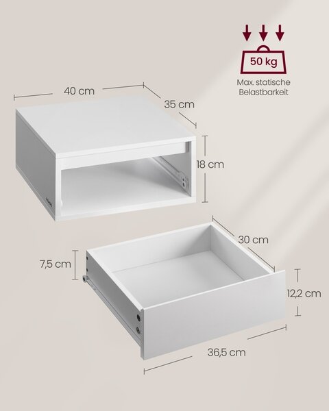 Комплект от 2 висящи нощни шкафчета с LED осветление, Kailyn, бял, 40x35x18 см