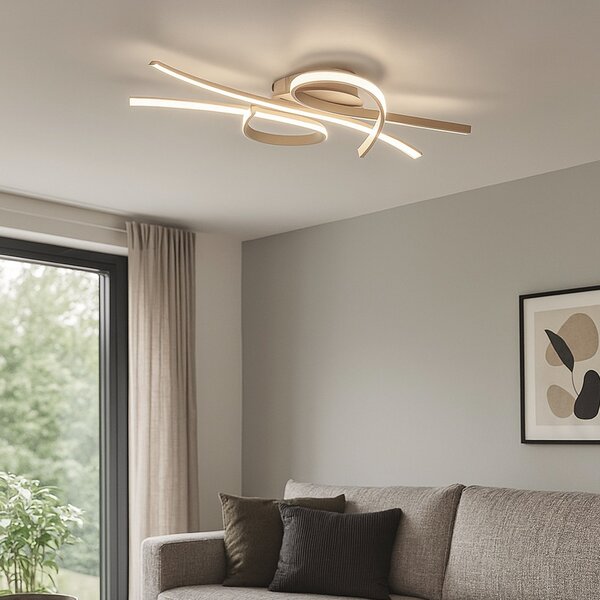 FISCHER & HONSEL LED таванна лампа Biba, пясъчен цвят, дължина 100 cm, метал, CCT, Затъмняване, Бежов, Дневна/трапезария, Метал, Модерен