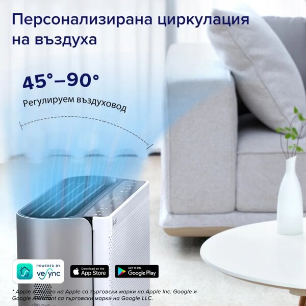 Пречиствател за въздух Levoit EverestAir, 70W, 130 м2, 612 м3/ч, 5 скорости, Wi-Fi, Таймер, HEPA, Нощен режим, Бял/сив