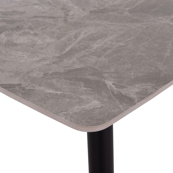 Трапезна маса RAVEN с керамичен плот в сив мрамор и черни метални крака 120x70x73см