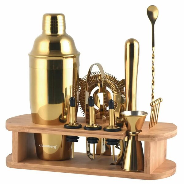 Комплект за коктейли Klausberg KB 7583, 17 части, 720 ml, неръждаема стомана, златист