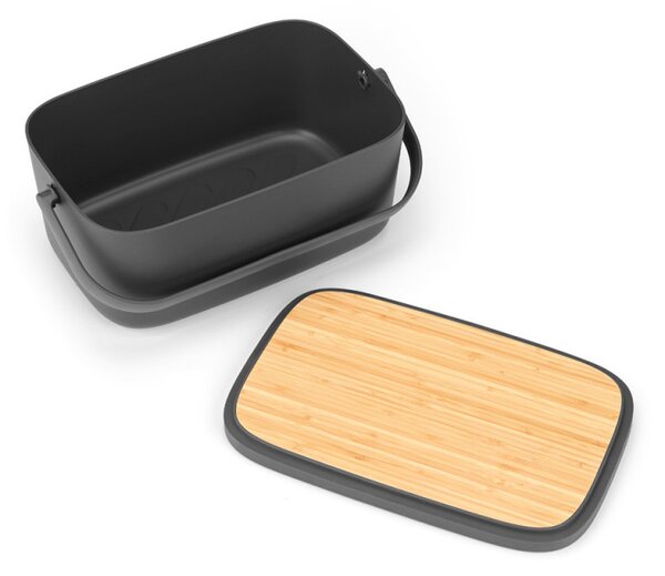 Кутия за хляб Brabantia Nic 1003255, 39.5 см, Бамбуков капак, Дръжка за носене, Тъмносив