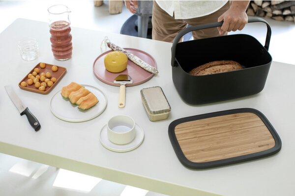 Кутия за хляб Brabantia Nic 1003255, 39.5 см, Бамбуков капак, Дръжка за носене, Тъмносив