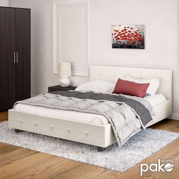 Двойно легло ROI PU с място за съхранение в бял мат 160x200