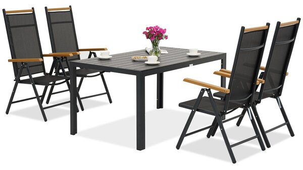 Градински мебели от алуминиев polywood Verona Wood Garden Point за 4 души черни