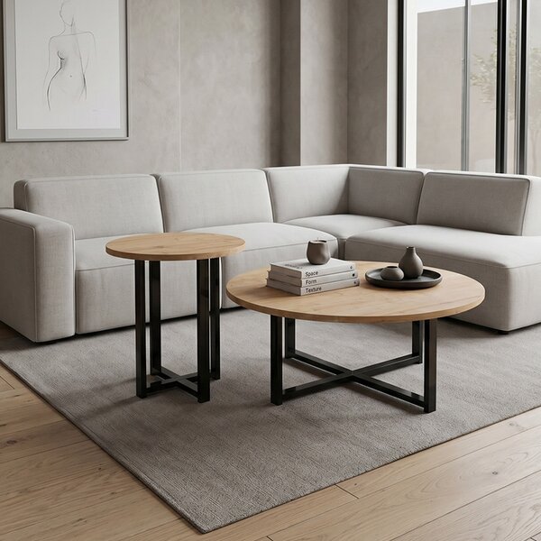 Комплект от 2 холни маси Mesa TopMebel от меламин в цвят сапфирен дъб Ø90x35.5cm